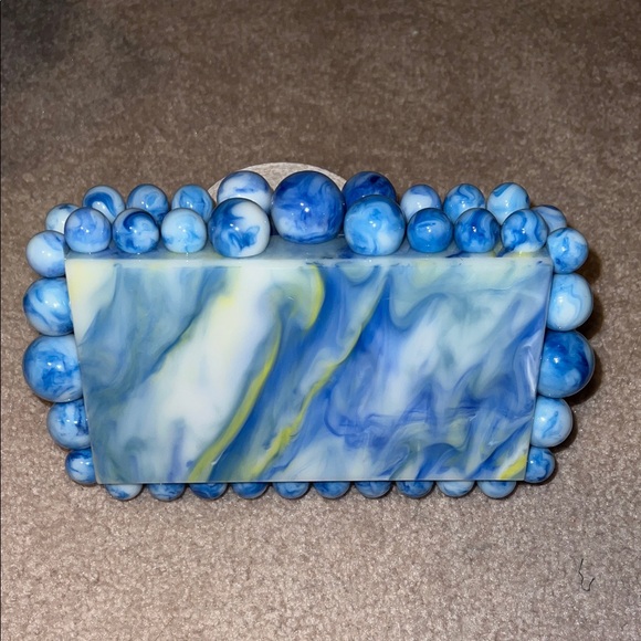 Amazon Handbags - NWOT blue white yellow Acrylic Clutch Women Pearl marble Clutch Box hard Purse